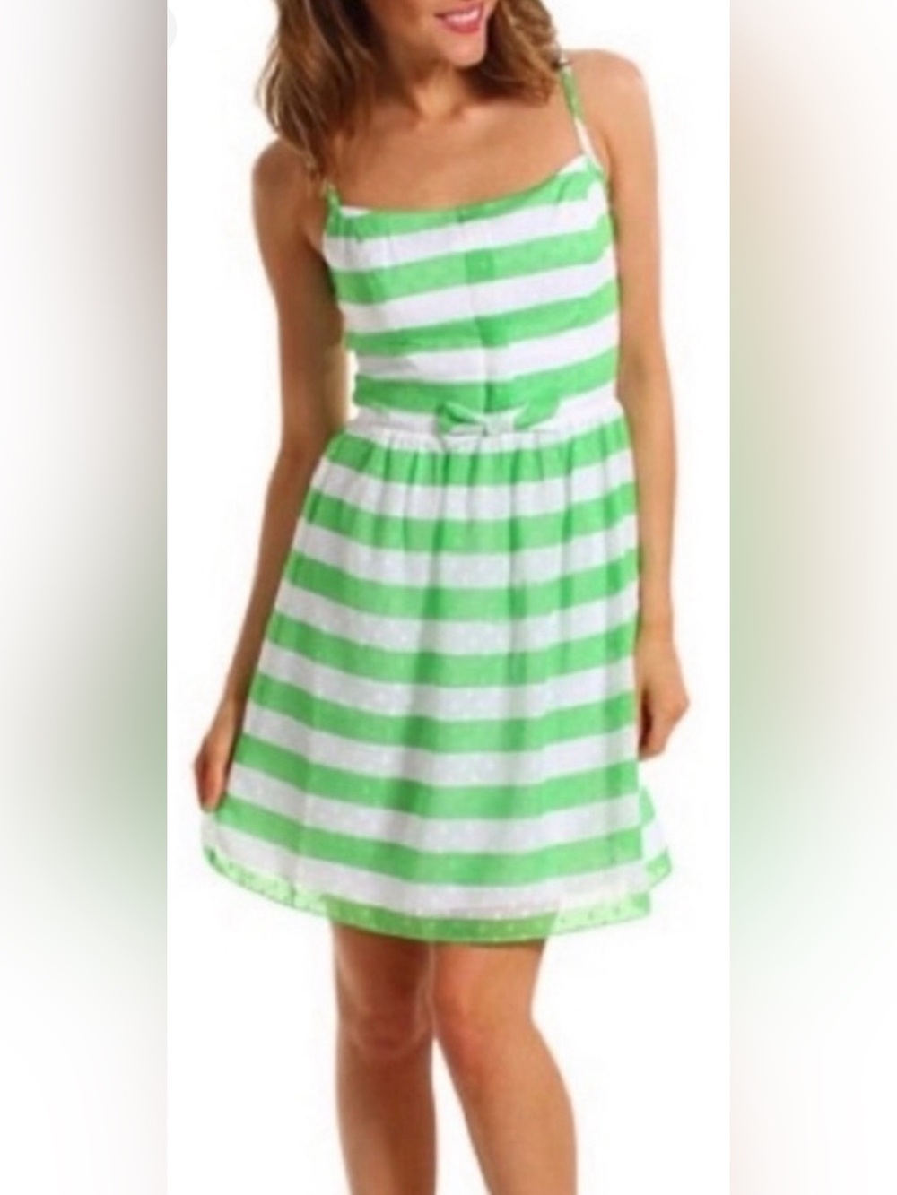 Lilly Pulitzer Antonia Green White Stripe Eyelet Dress Size 4